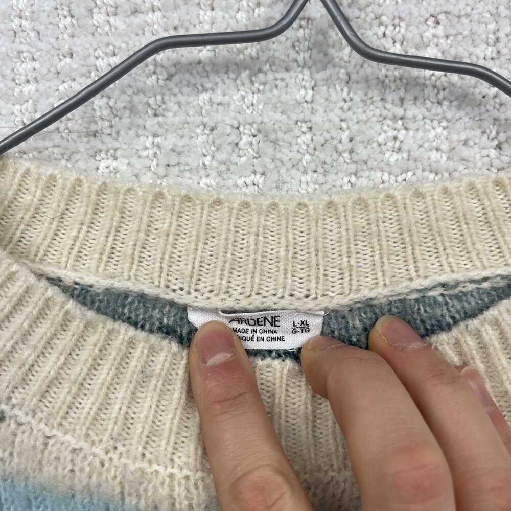 Ardene Jumper Wool Blend Crop Sweater Cozy Knit Wom L / XL Blue / Off-White - Picture 5 of 13